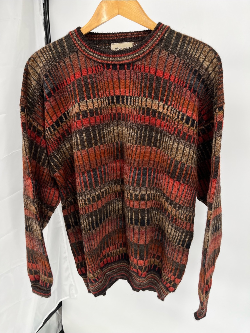 Intiwara 100% Alpaca Sweater Men’s L Handmade Bolivia Southwestern Knit Pullover